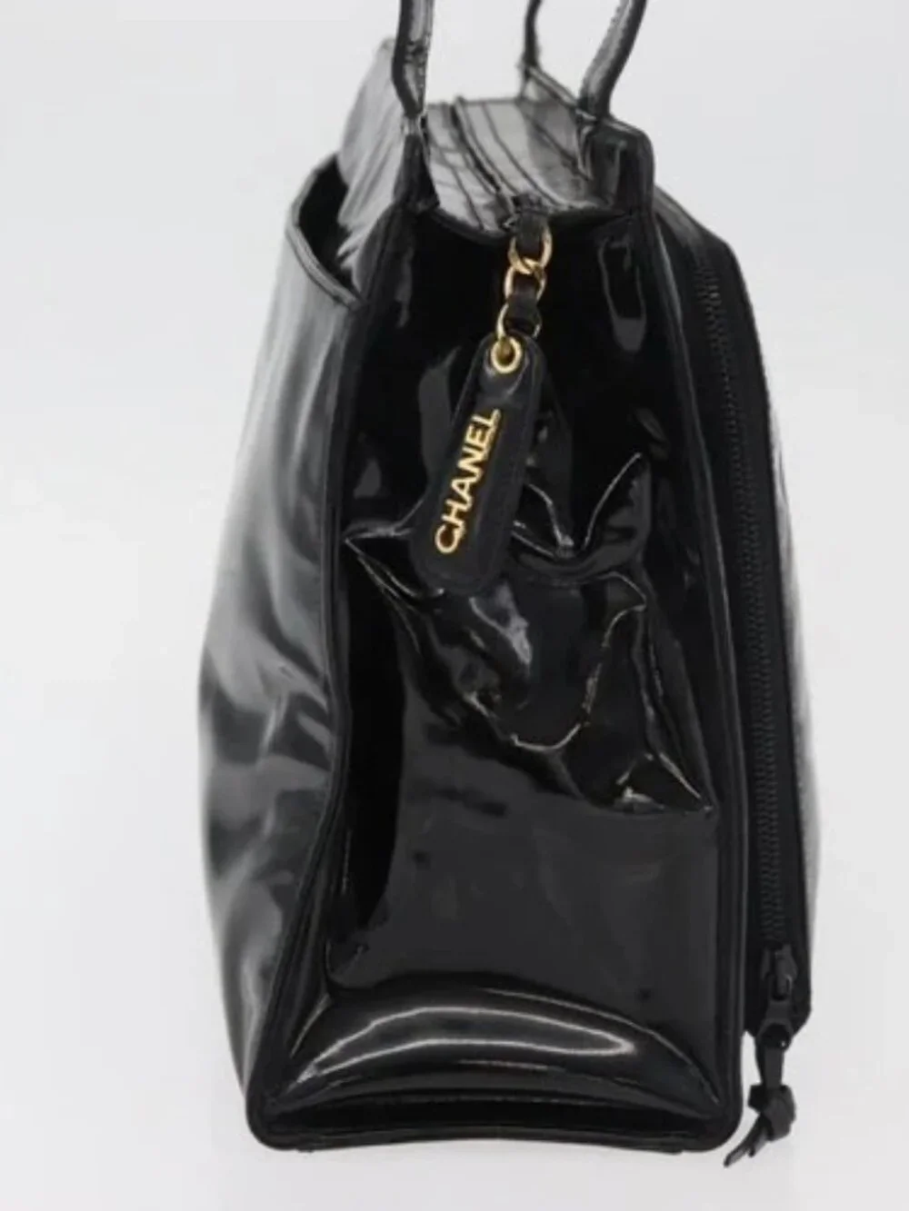 CHANEL COCO Mark Tote Bag Patent leather Black Gold CC Auth BAZ868